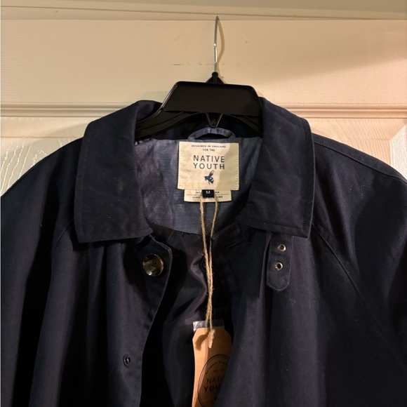 Native Youth Men's Navy Blue 100% Cotton Snap
Front Collared Trench Coat M NWT - Picture 5 of 6